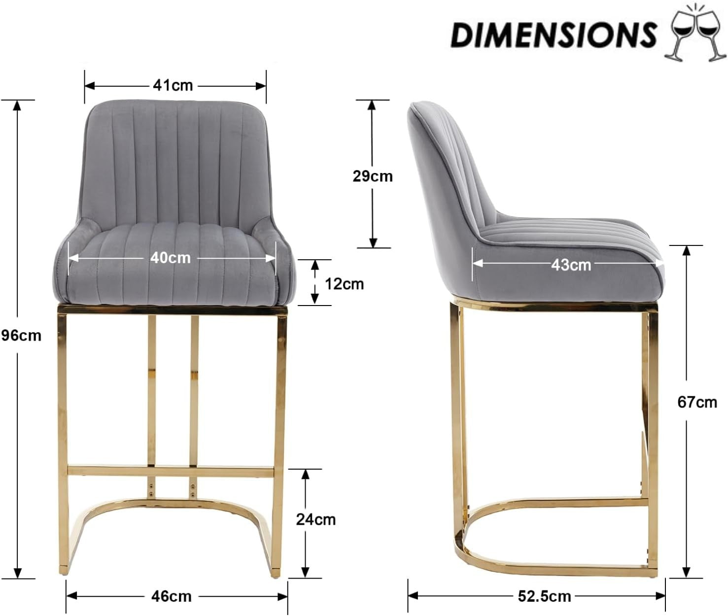 Bar Stools Set of 4 | Grey Fabric L-Shaped Counter Dining Chairs