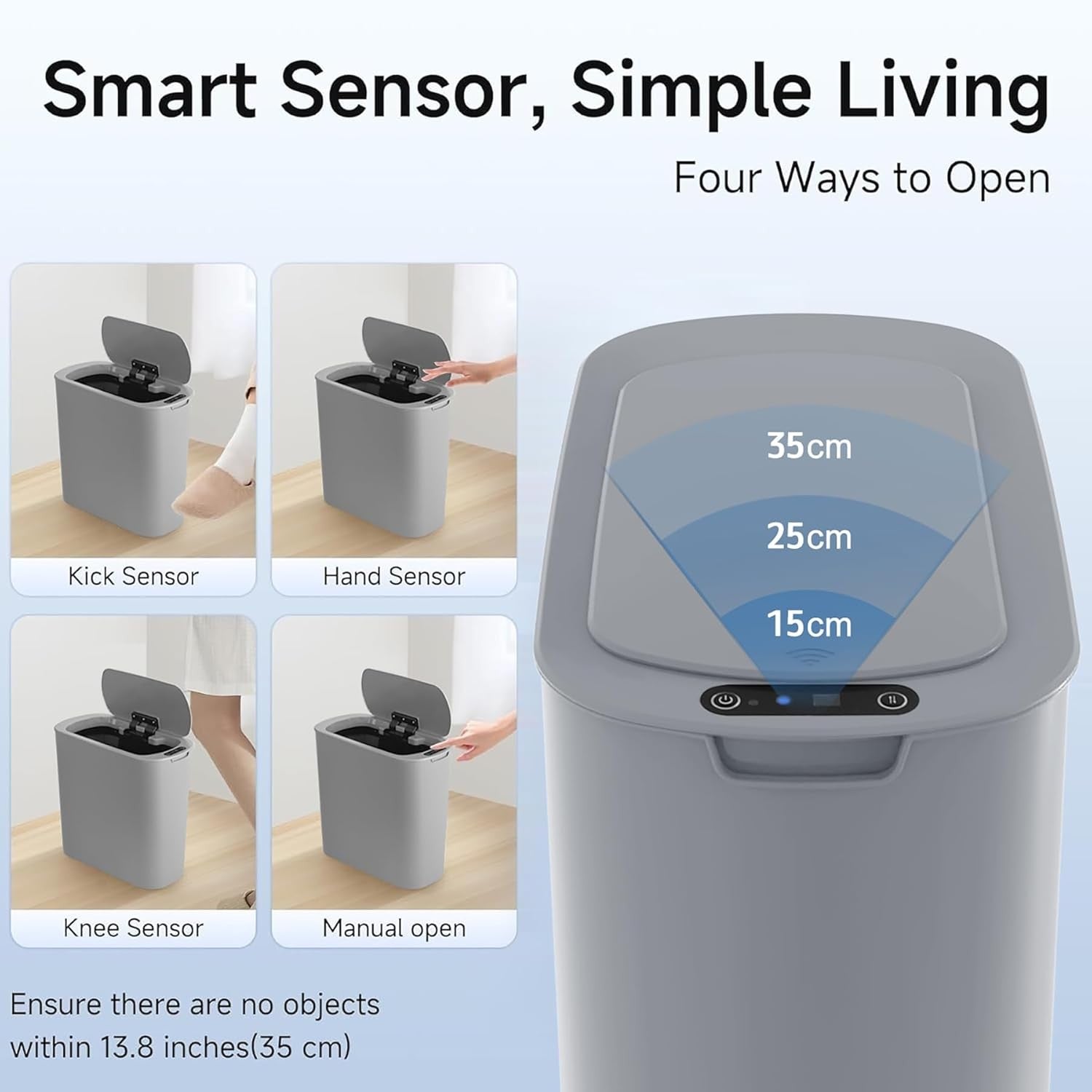 Automatic Touchless Bathroom Bin 2.6 Gallon Slim Motion Sensor Grey