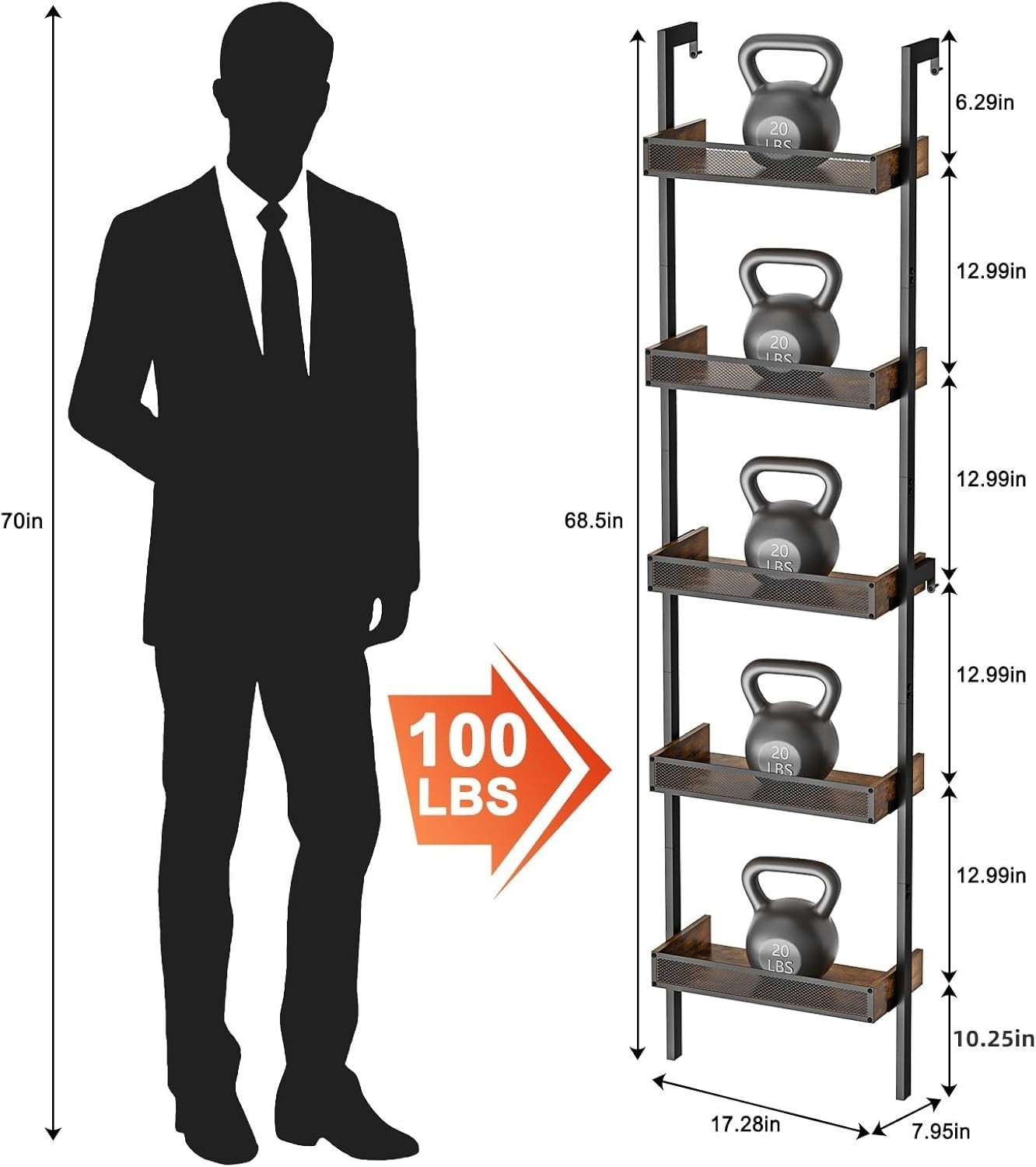 Tall Freestanding Wine Rack 5-Tier Metal & Wood Storage Shelves Holds 50 Bottles