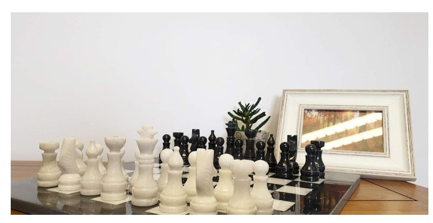 Luxury 15" Handmade Marble Chess Set Black  White Polished Stone Board
