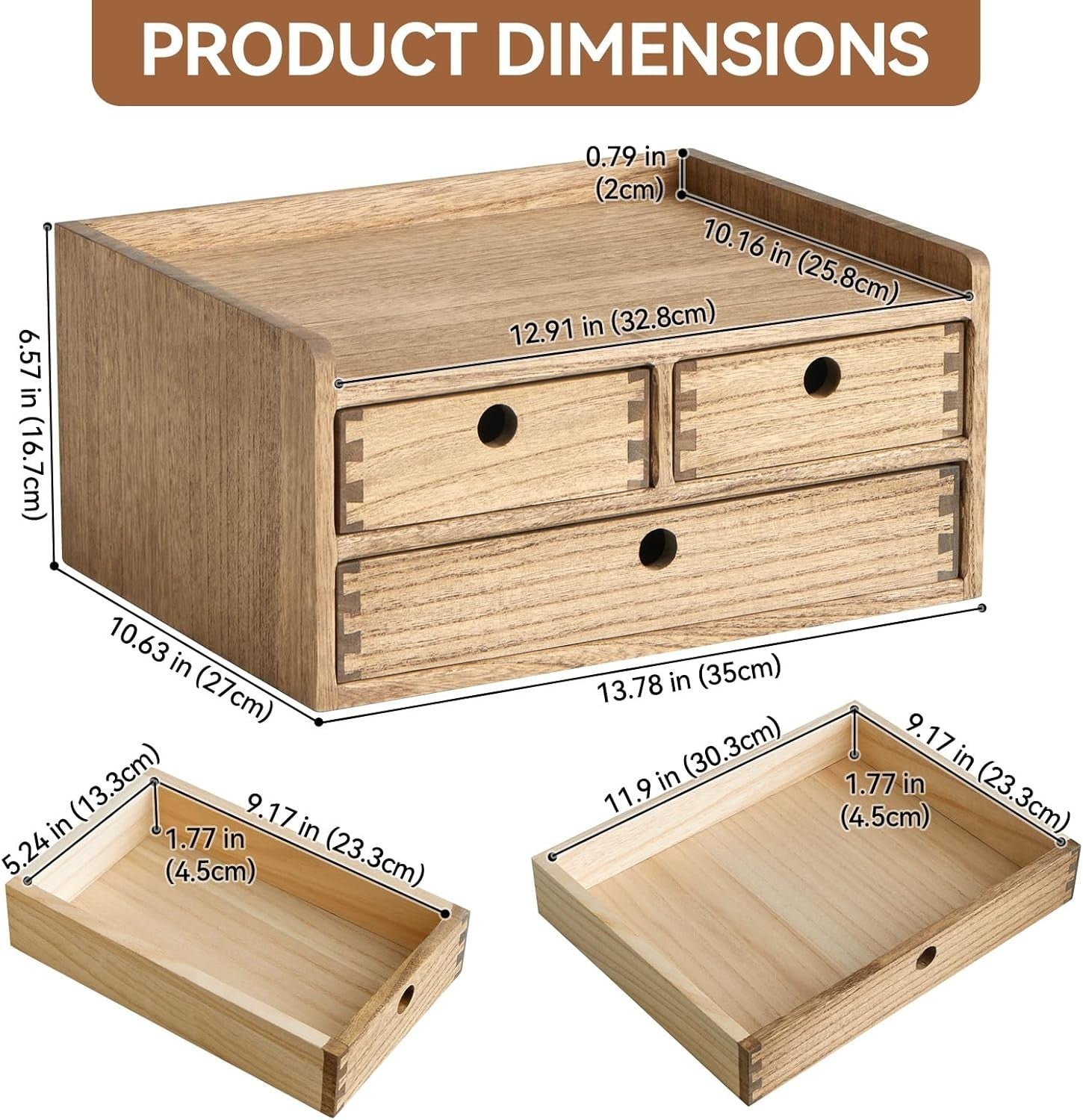 Wooden Desk Organizer with Drawers & Shelf | Home Office Storage Box