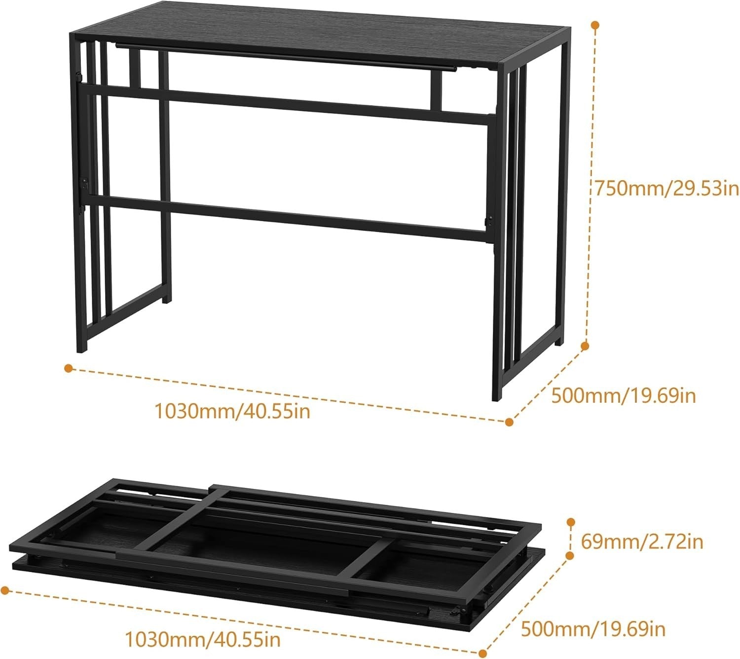 Folding Computer Desk 100x50cm No Assembly Writing Study Table Black