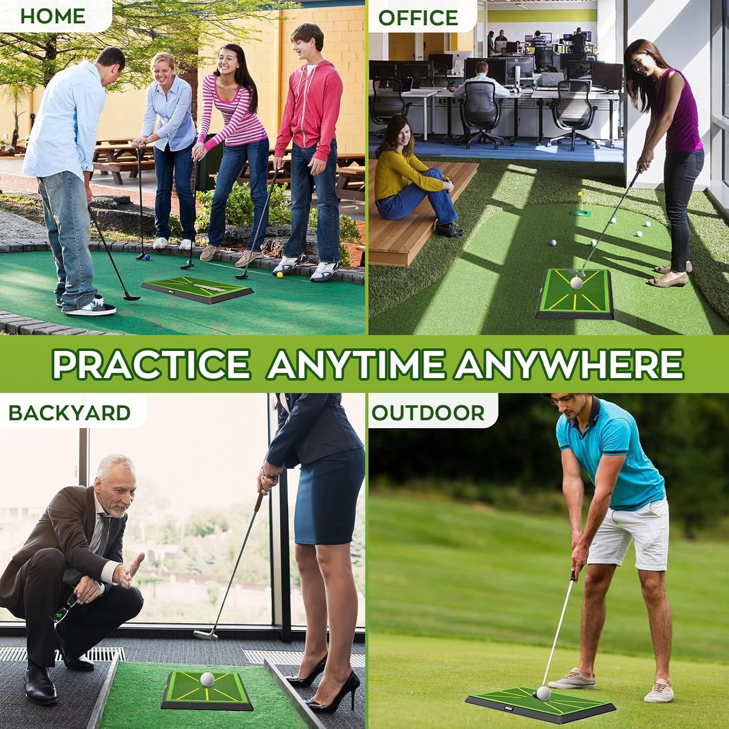 Golf Practice Hitting Mat 11x17" Swing Path Trainer w Rubber Base