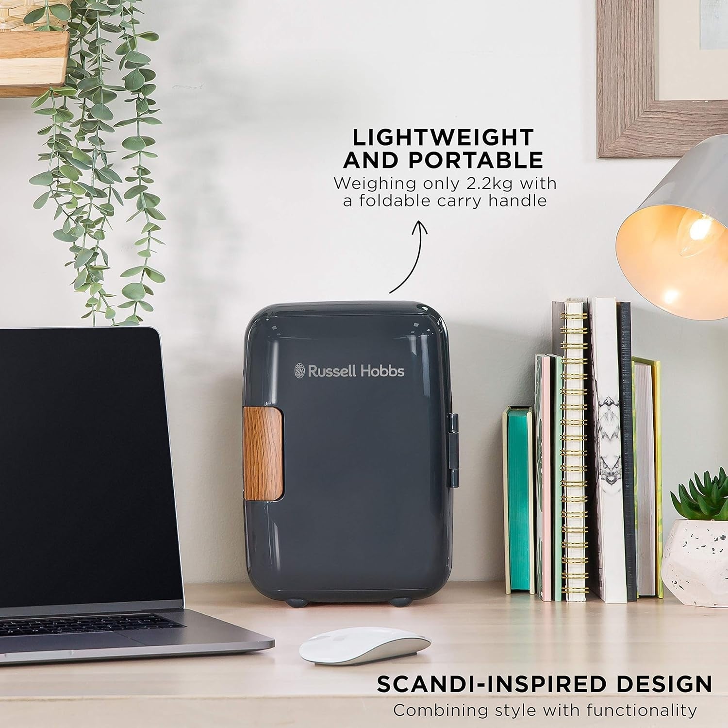 Portable 4L Mini Cooler & Warmer Scandi Style for Office Bedroom Car Grey