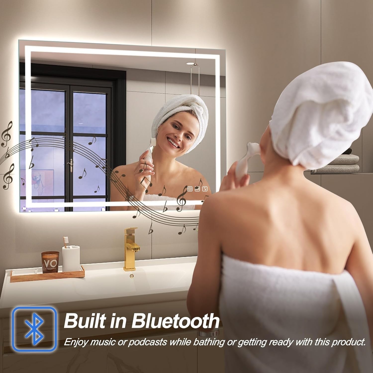 LED Bathroom Mirror 60x80 cm with Bluetooth, Anti-Fog & Dimmable Light