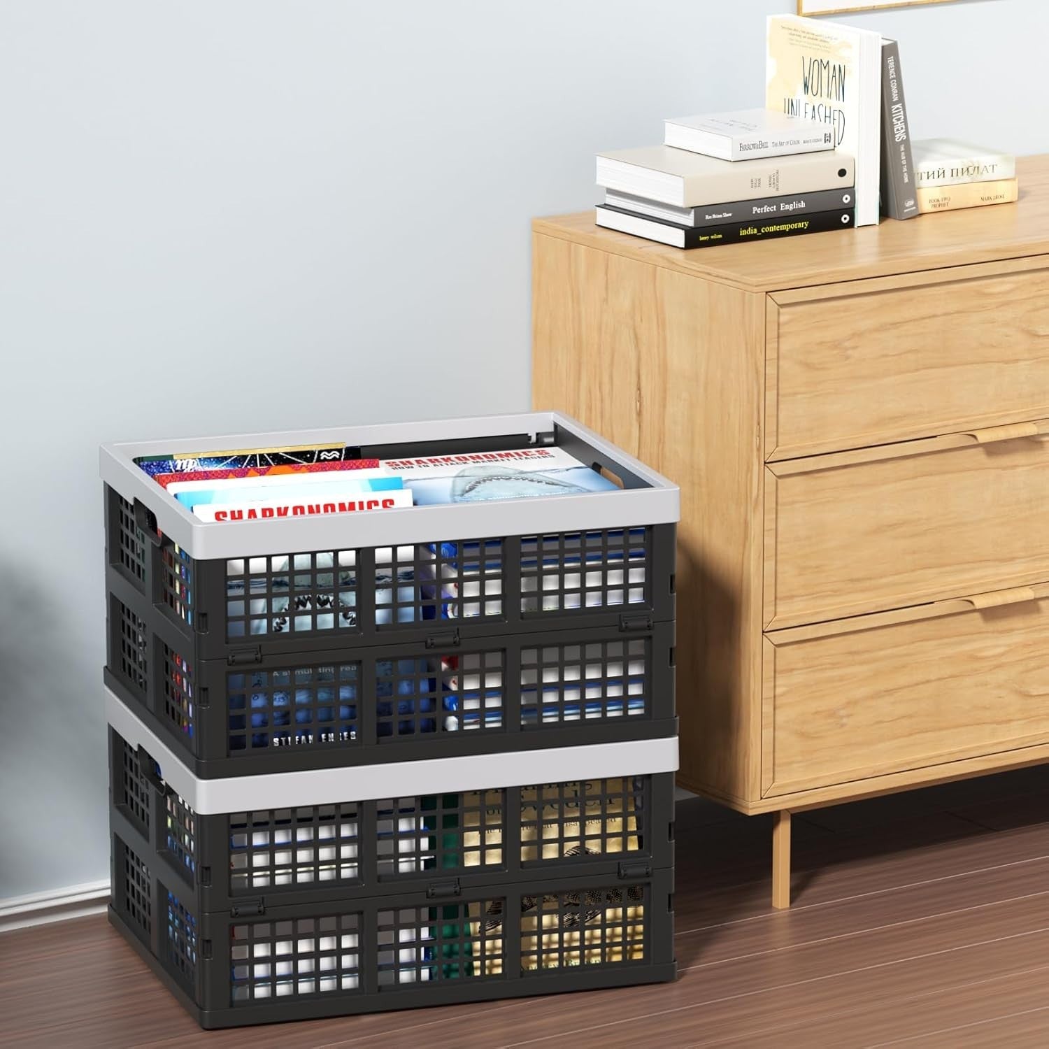 Foldable Storage Crates 44x33x23cm – Collapsible Plastic Bins for Home & Travel