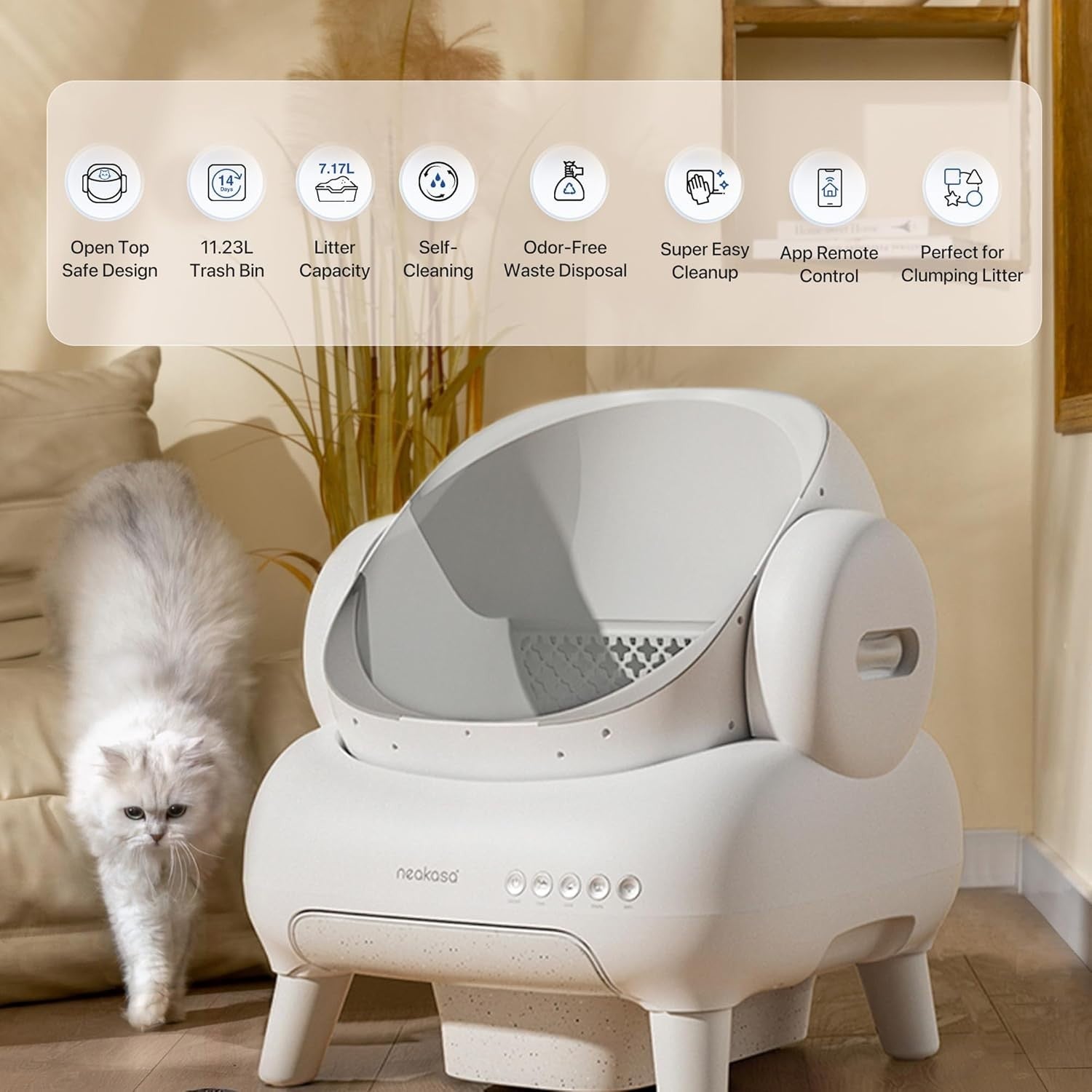 XXL Self Cleaning Cat Litter Box App Control Open Top Odor Free