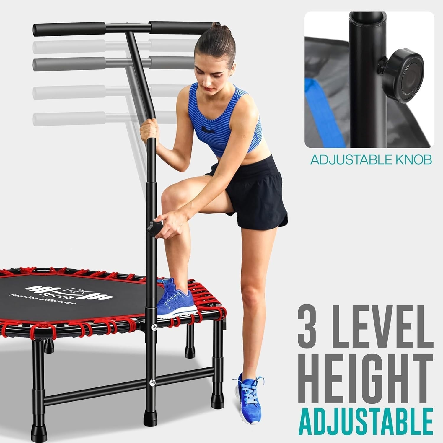 40” Foldable Fitness Rebounder w T Handle Quiet Indoor Cardio