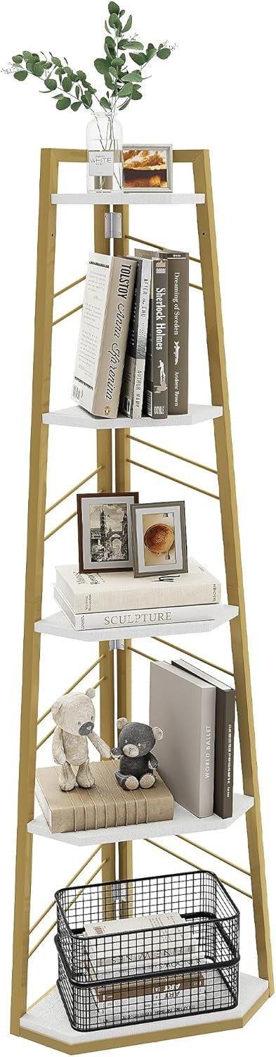 5-Tier Industrial Corner Bookshelf Ladder Unit | Space-Saving Display Shelf