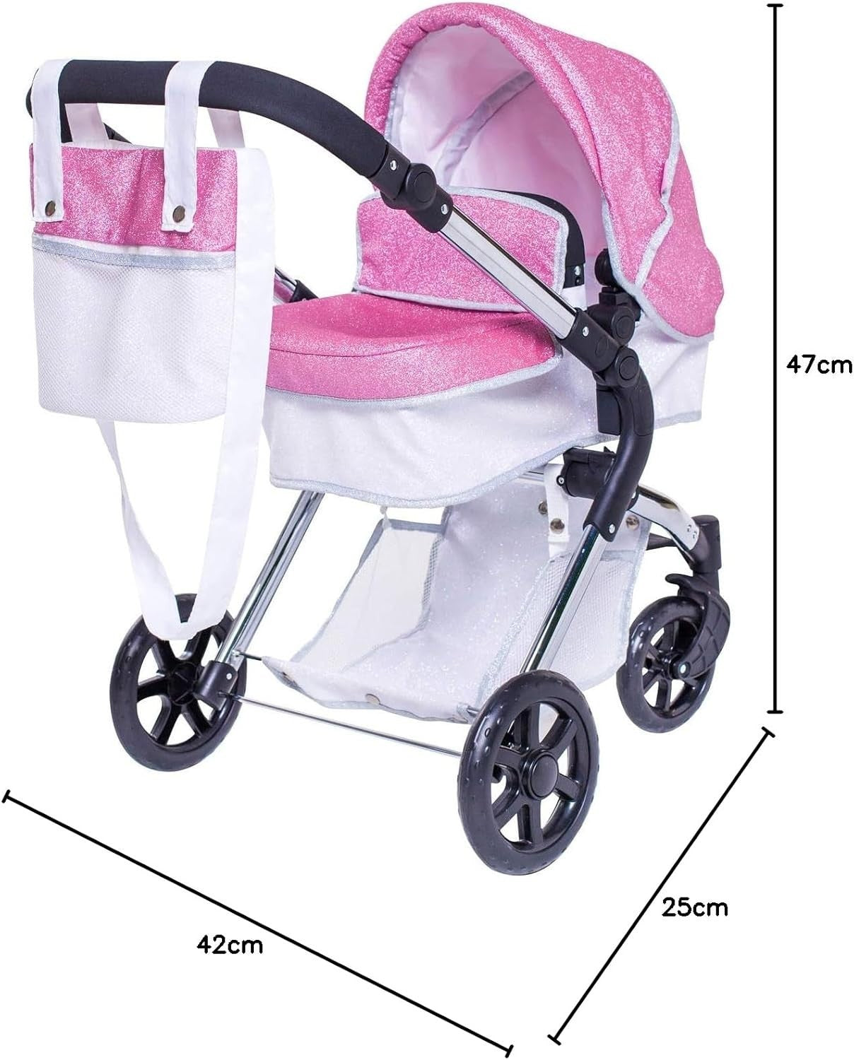2in1 Pink Doll Pram Pushchair Carrycot Foldable Fits 42cm Dolls