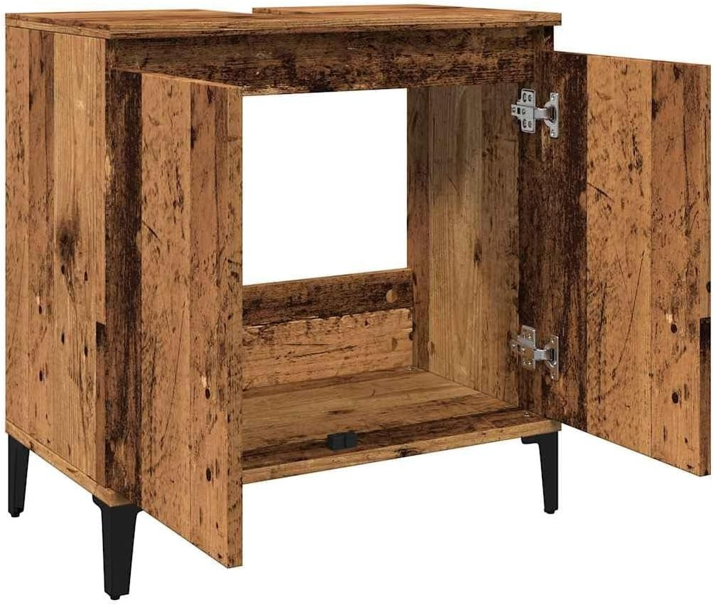 Old Wood Bathroom Sink Cabinet | 58x33x60cm Rustic Vanity with Metal Legs