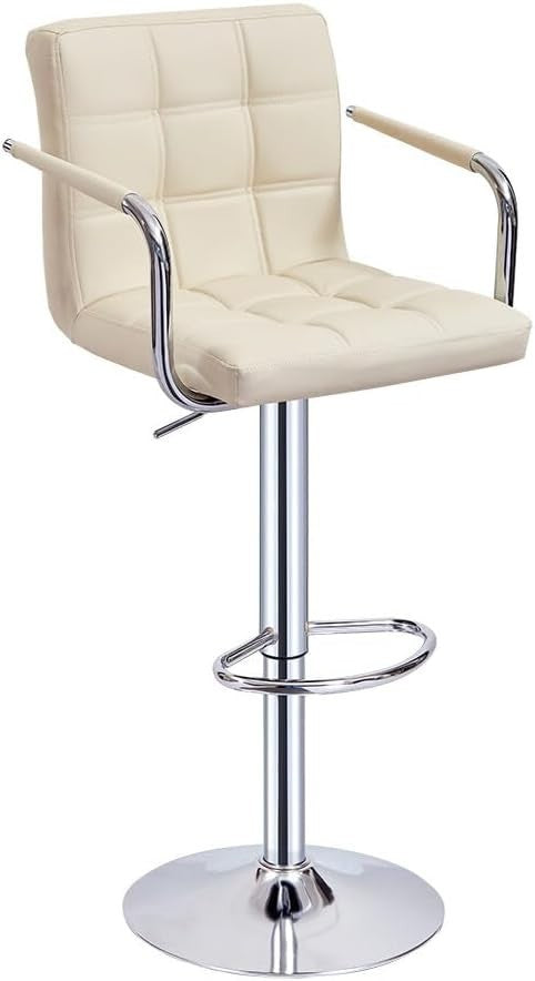 Adjustable Swivel Bar Stool with Armrests & PU Leather Seat