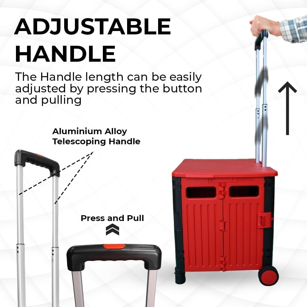 50L Foldable Shopping Trolley Cart with 2 Wheels & Telescopic Handle Red