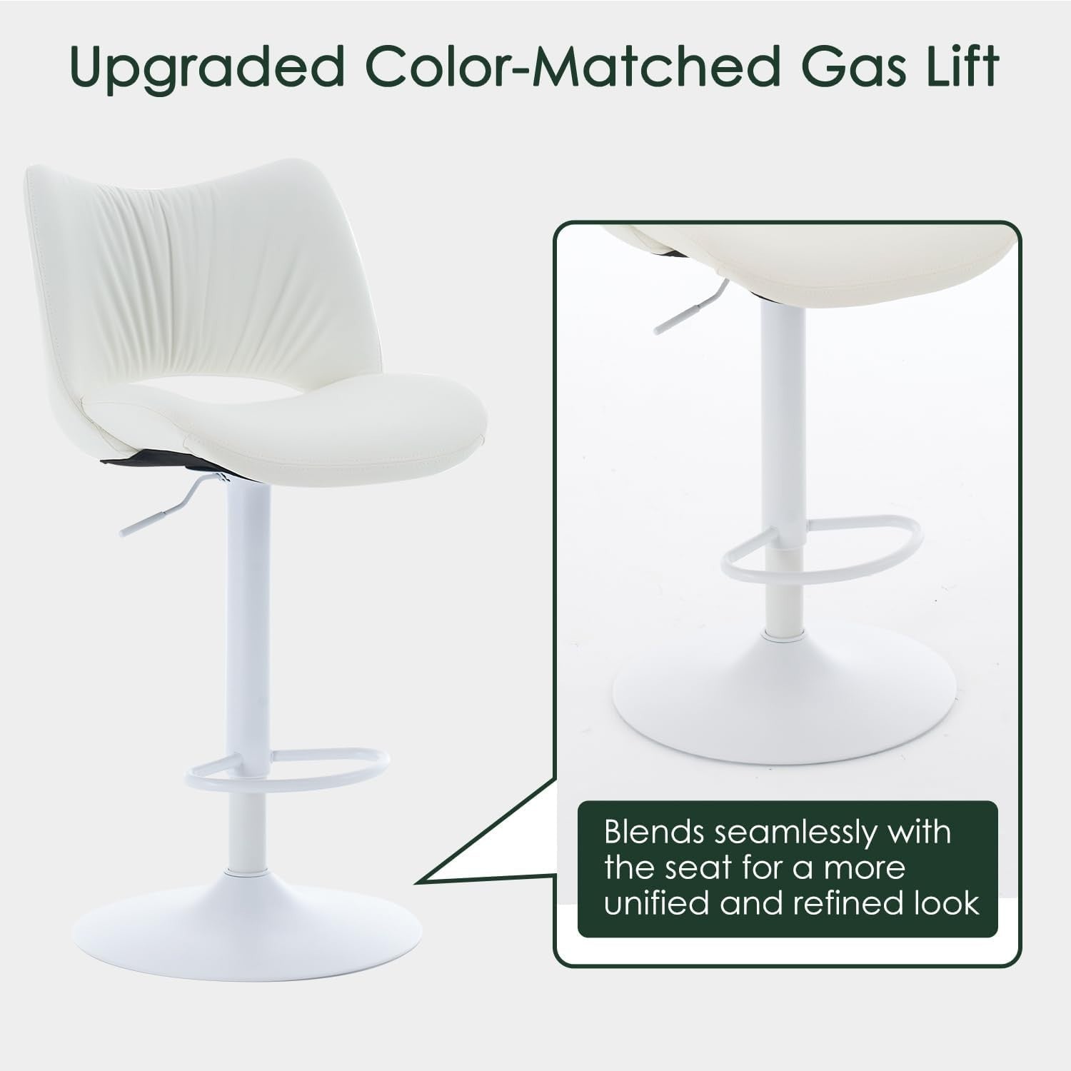 Adjustable Bar Stool 1pc White PU Leather Swivel Counter Kitchen Chair