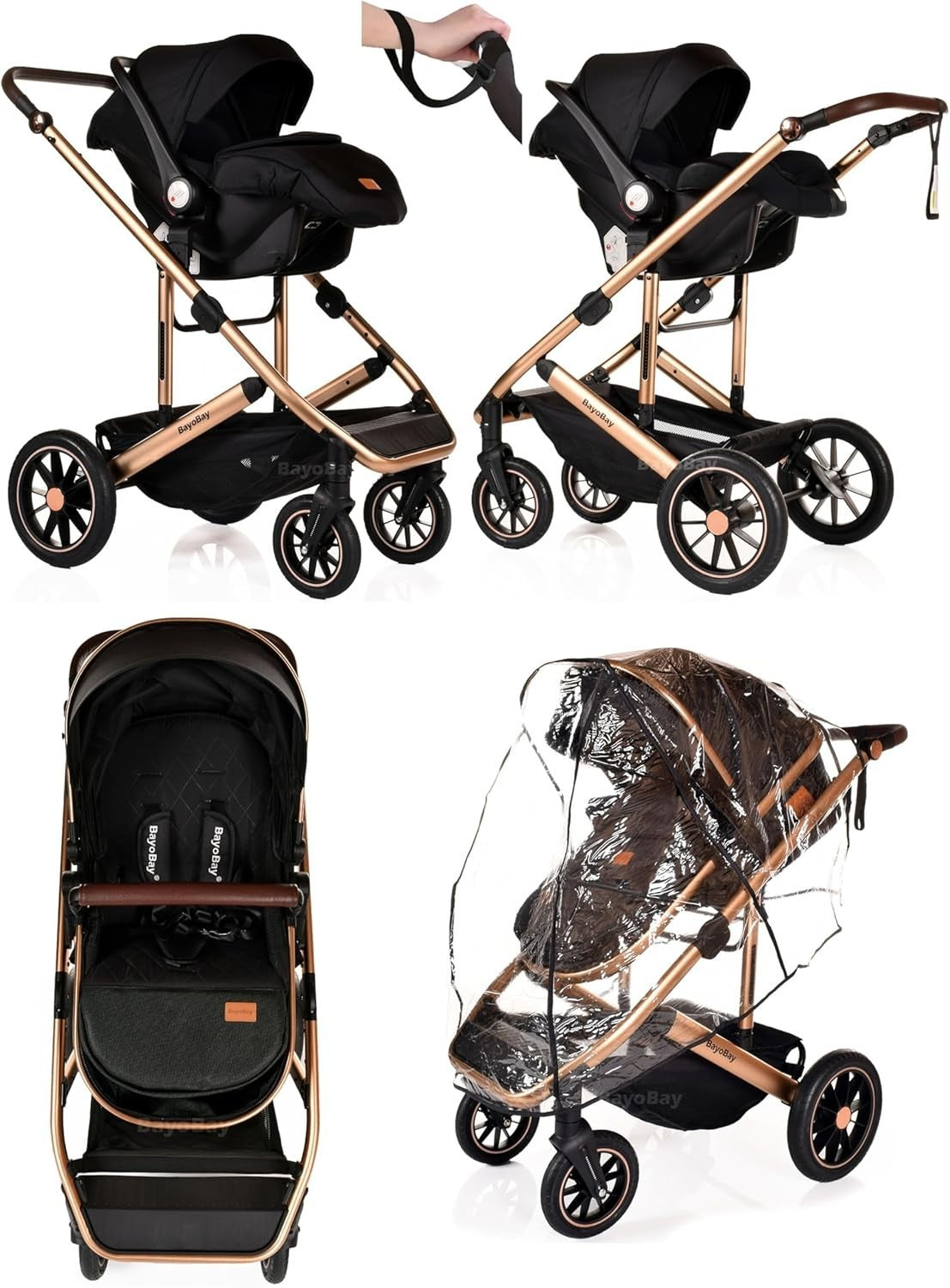 3 in 1 Baby Travel System Pram Pushchair Car Seat From Birth to 22kg