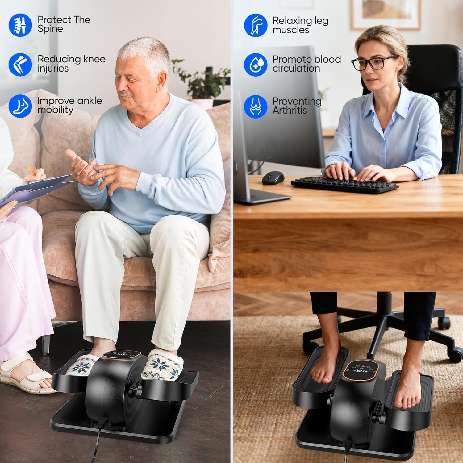 Electric Under Desk Elliptical Pedal Exerciser Quiet Remote Leg Trainer