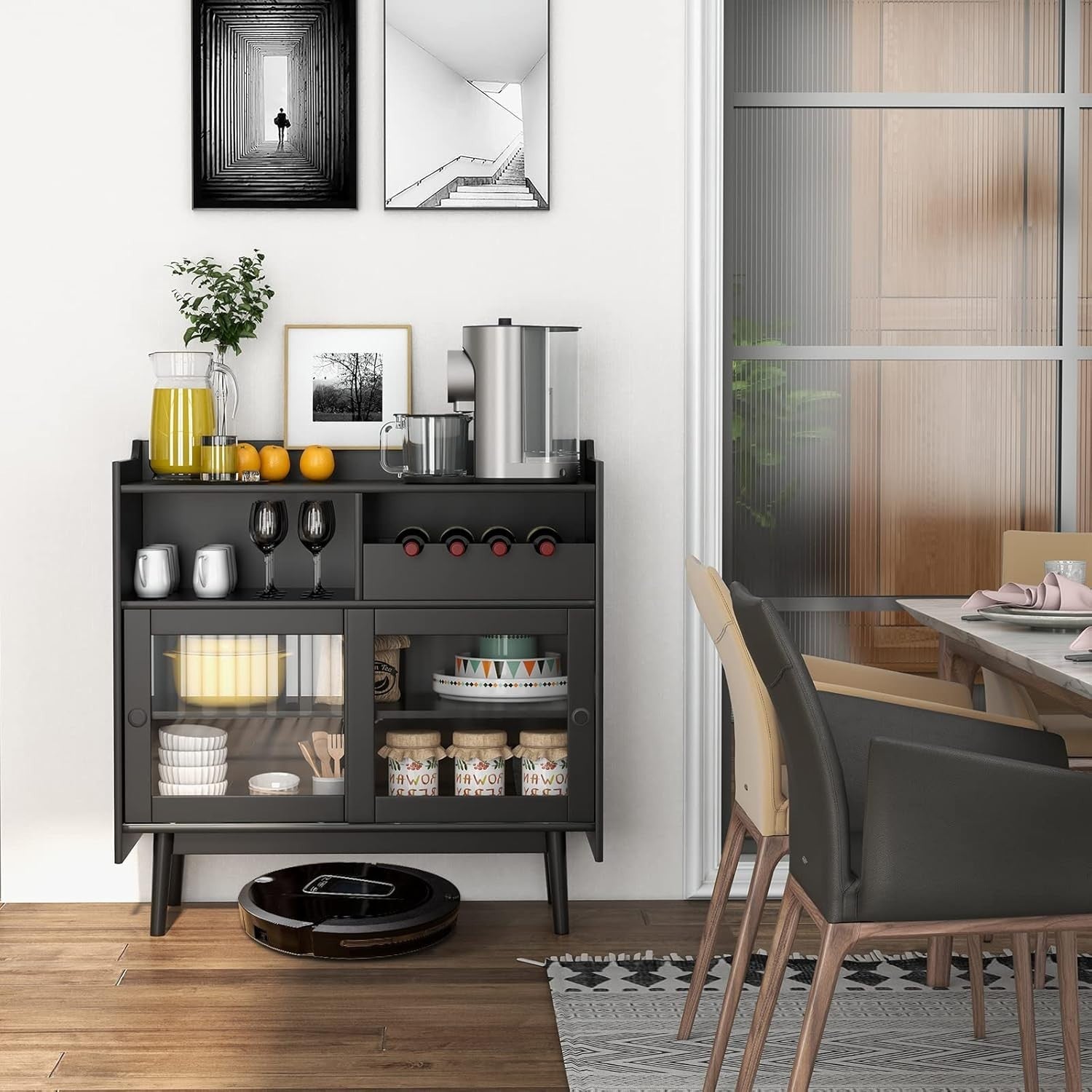 Modern Buffet Sideboard Drinks Cabinet with Wine Rack & Glass Doors