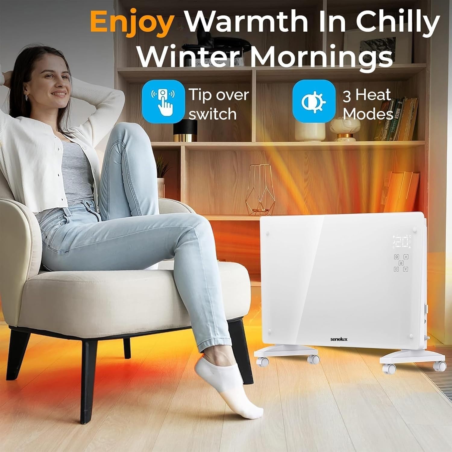 2000W WiFi Electric Glass Panel Heater Smart Thermostat Remote Control