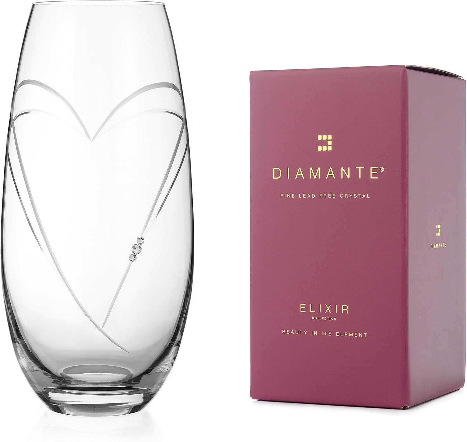 Crystal Heart Vase 25cm Luxury Cut Glass Flower Vase Wedding Gift Decor