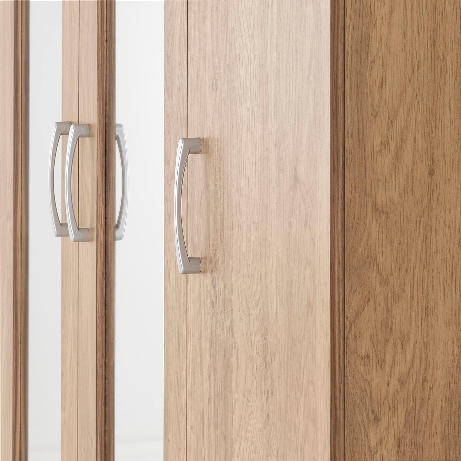 3 Door Wardrobe Mirror Oak Effect Hanging Rail Storage Modern Bedroom