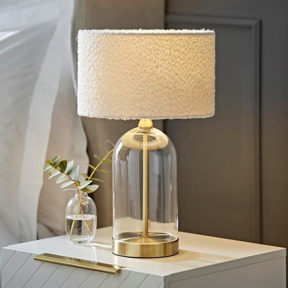 Gold Glass Table Lamp Pink Velvet Shade Bedside Desk Light Bulb Included