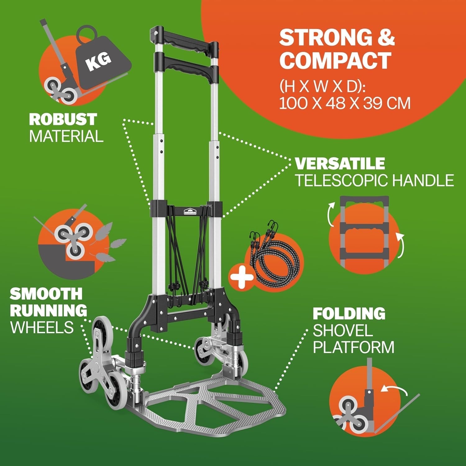 Foldable Stair Climber Hand Truck 80KG Aluminium Trolley Adjustable Solid Wheels