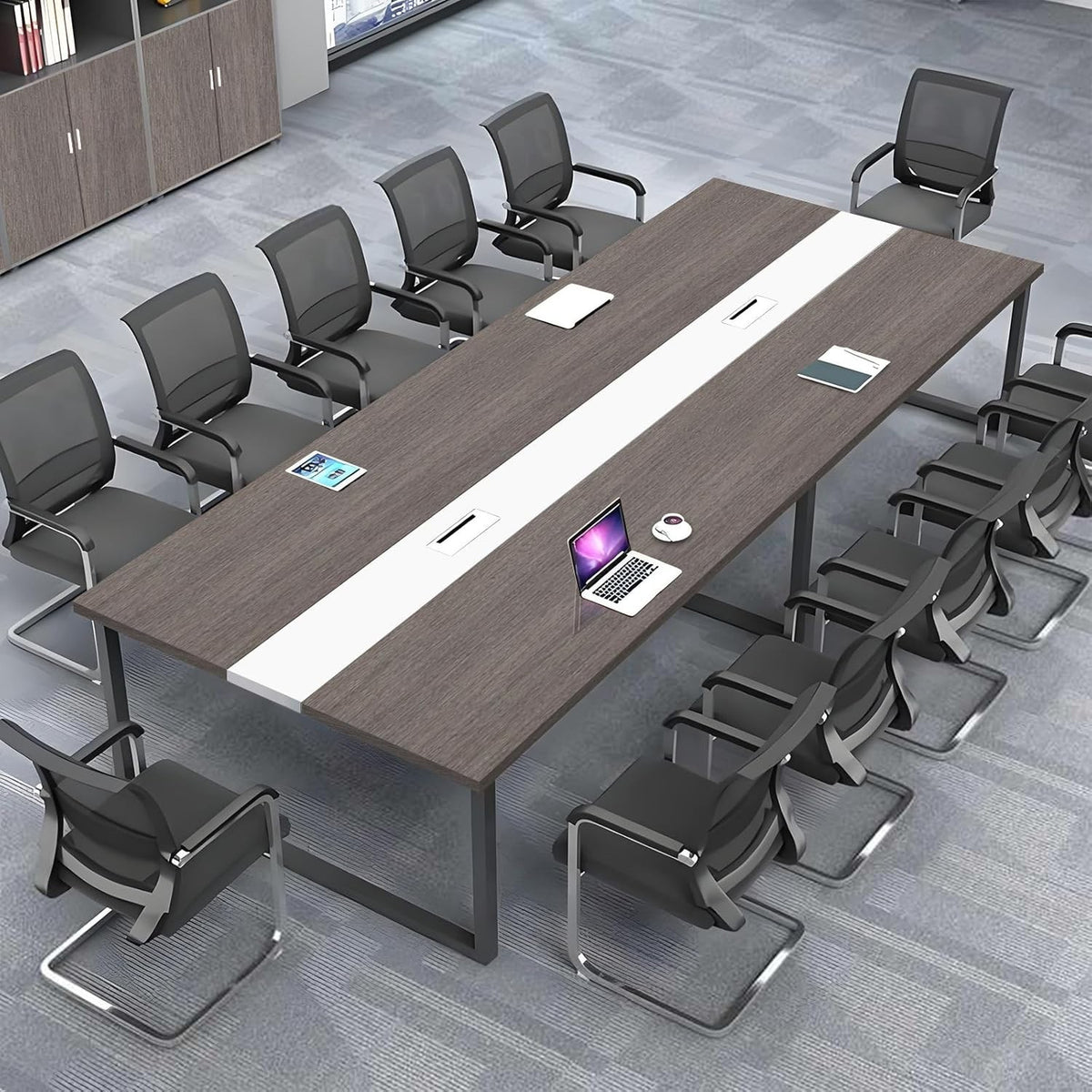 Gray Oak + White Conference Table 120cm w/ Metal Frame & Durable Top