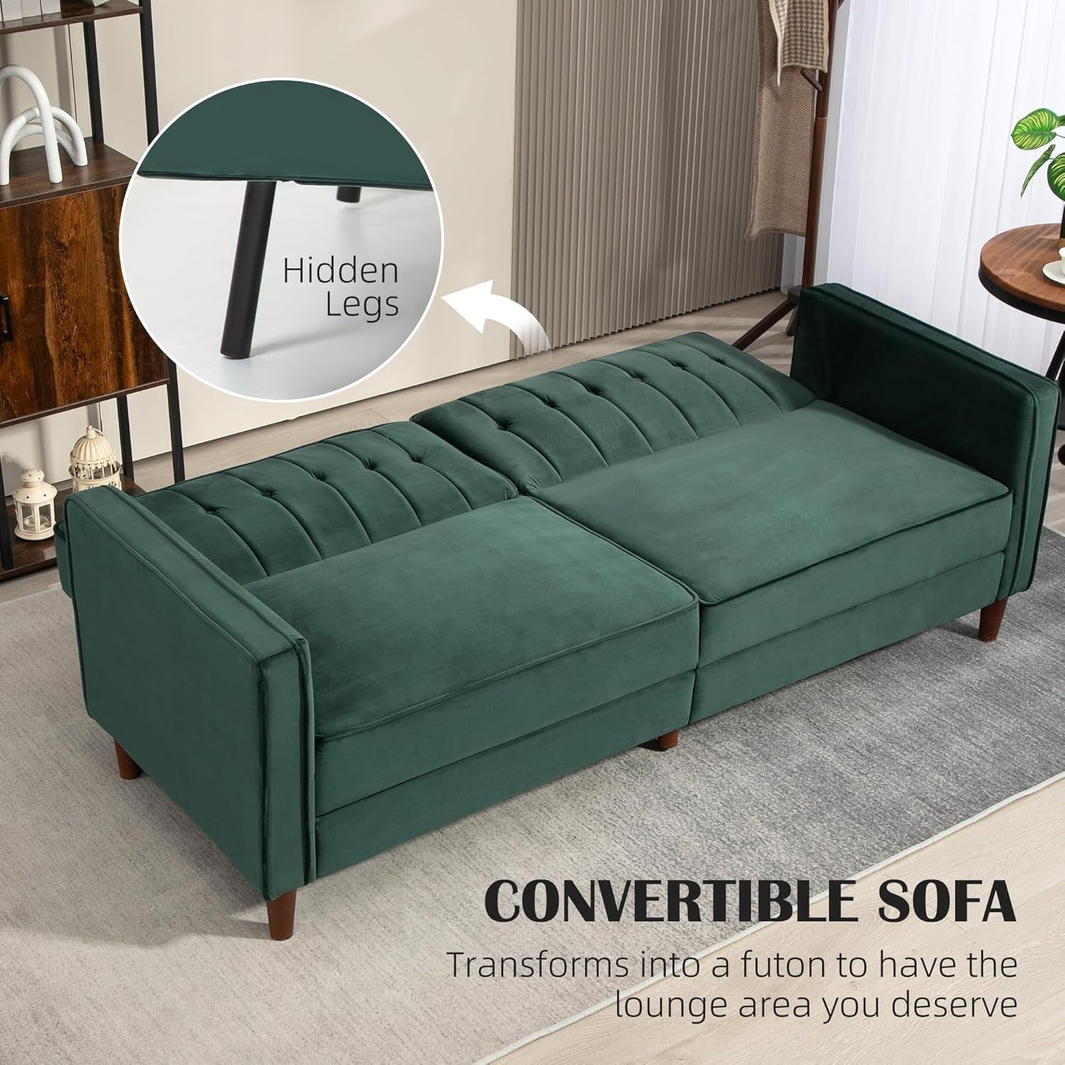 Green  Velvet 3 Seater Sofa Bed Click Clack Recliner Couch Guest Sleeper