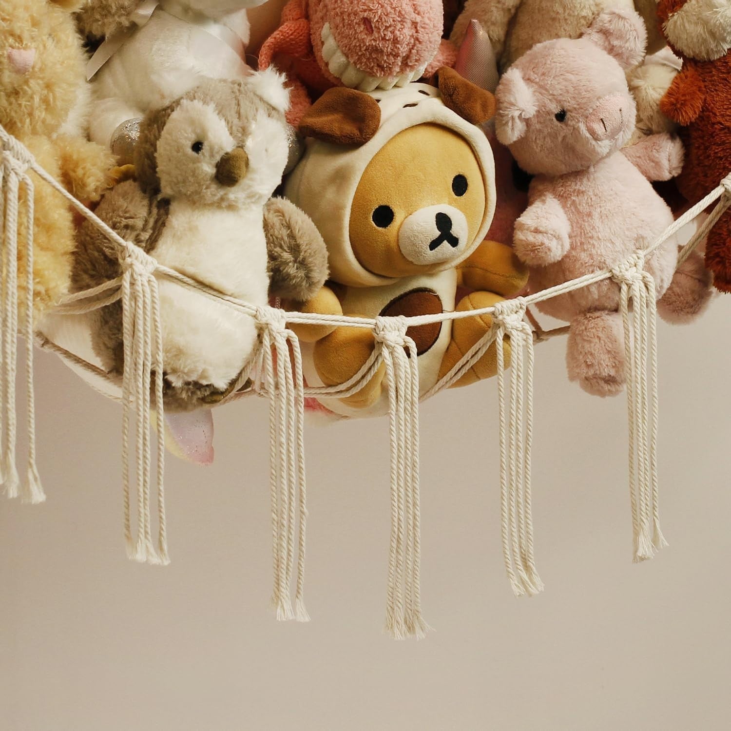 Toy Storage Hammock for Stuffed Animals - Soft Macrame Net - Cute Wall Decor