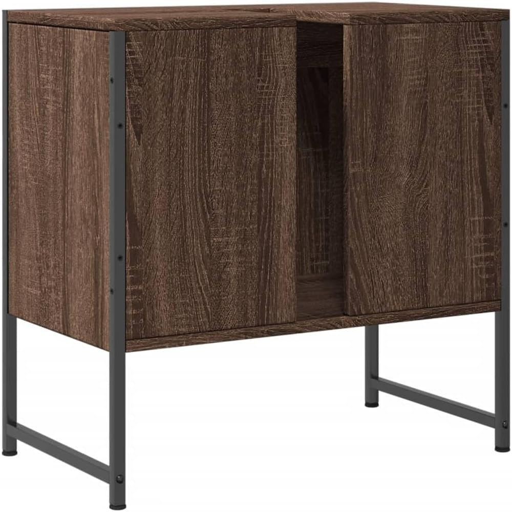 Modern Brown Oak Bathroom Sink Cabinet 60cm Under Basin Storage Unit Cupboard