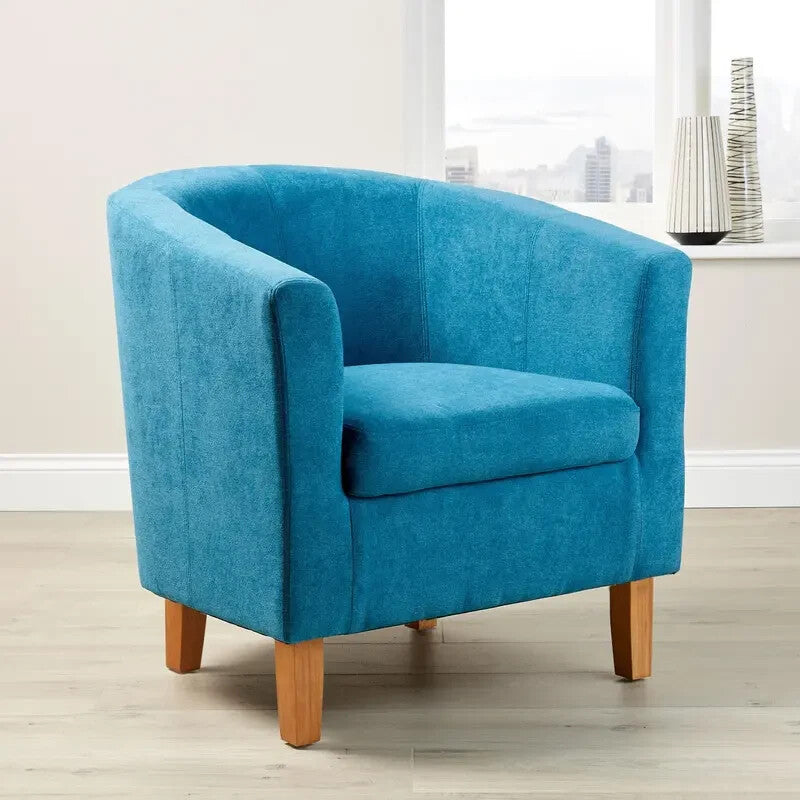 Teal Fabric Tub Chair Armchair with Wood Legs Modern Living Room Accent