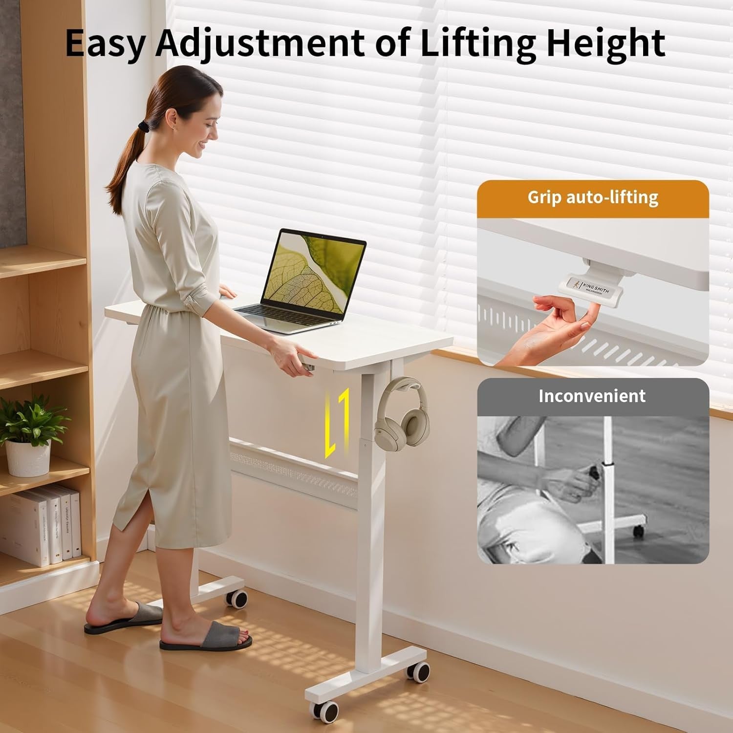 Mobile Standing Desk Walking Pad Compatible Adjustable Pneumatic Desk on Wheels