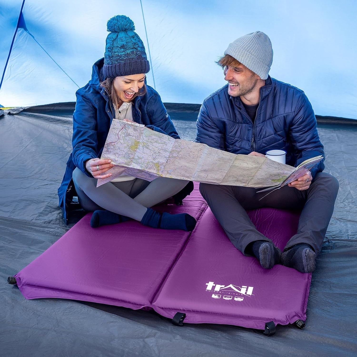Double Self-Inflating Camping Mat – Thick 5cm Outdoor Sleeping Mattress