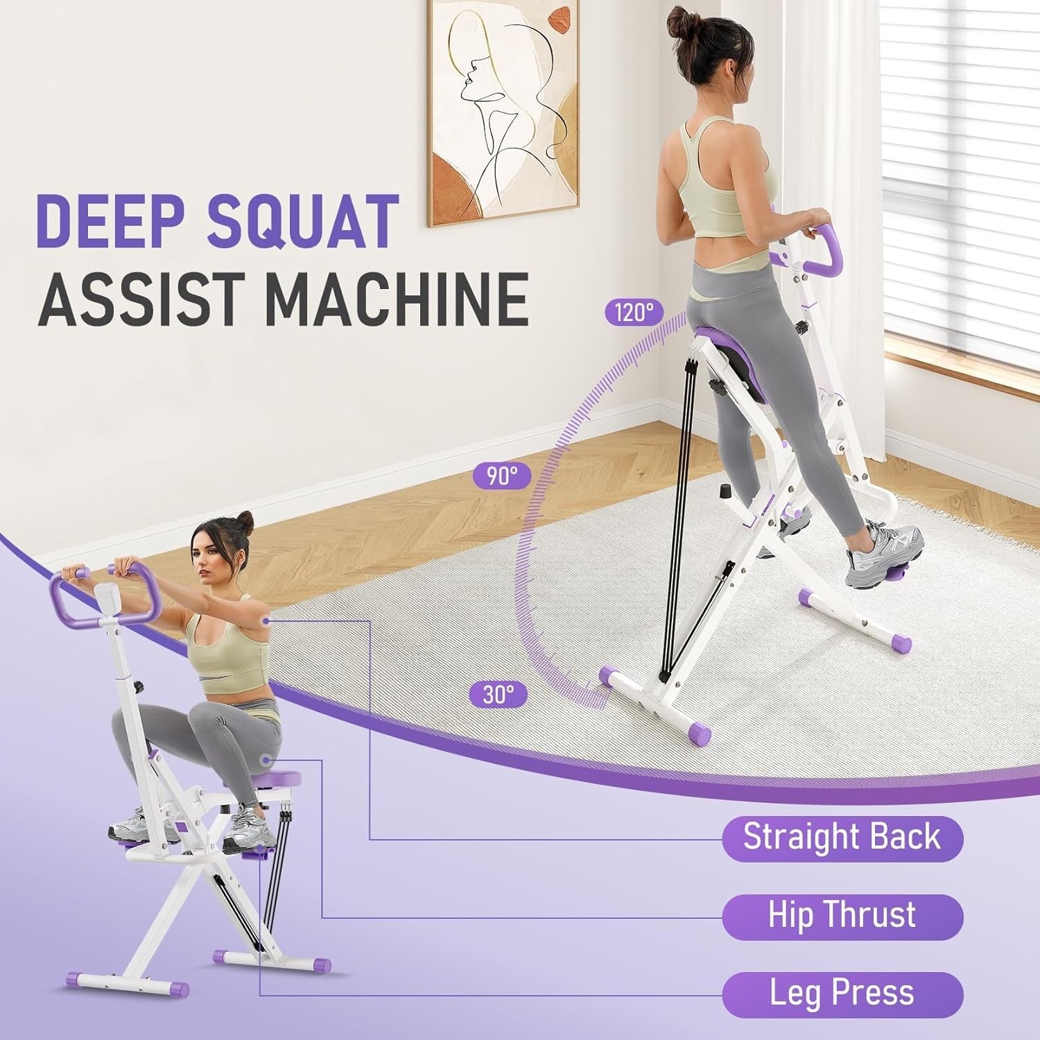 Deep Squat Assist Machine Rowing Trainer Full Body Workout LCD Home Gym 250LB
