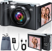 4K 56MP Digital Vlogging Camera Flip Screen Zoom SD Card Bundle