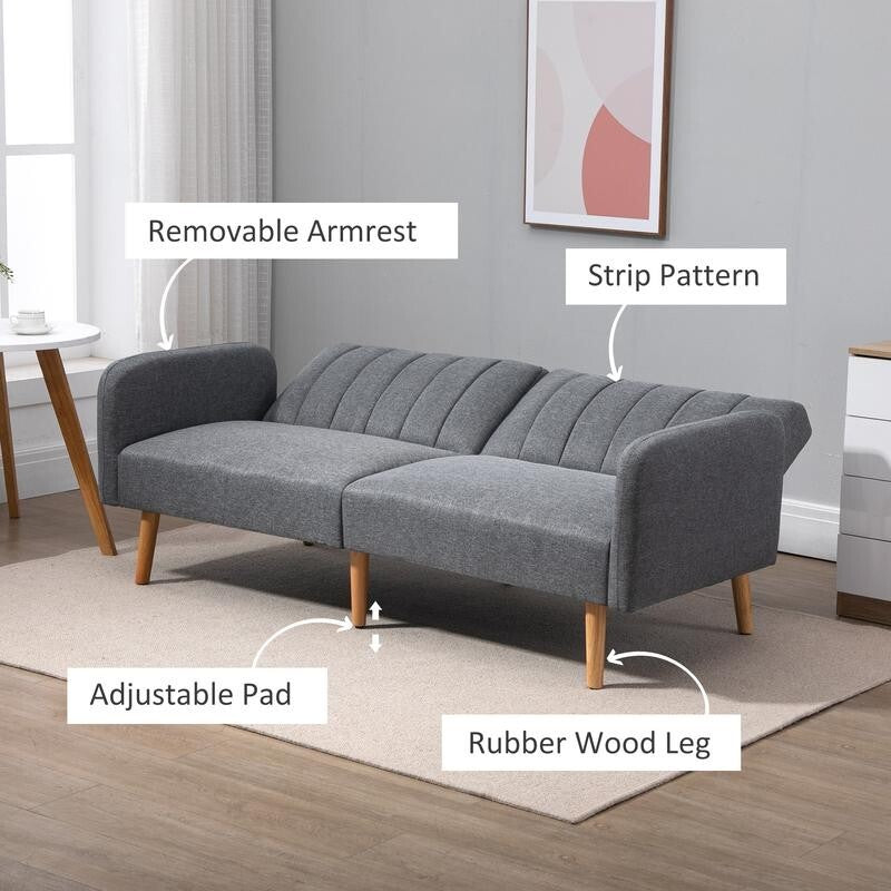 2 Seater Sofa Bed Grey Click Clack Couch w/ Split Backrest Guest Sleeper