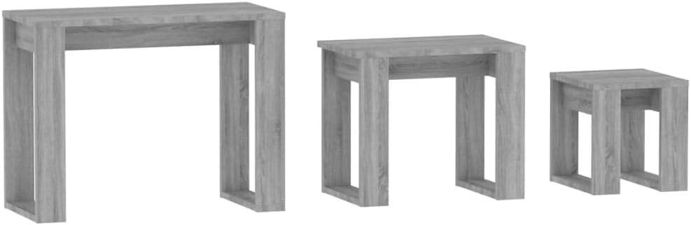 Space Saving Grey Sonoma Nightstand End Table Set 3 Engineered Wood