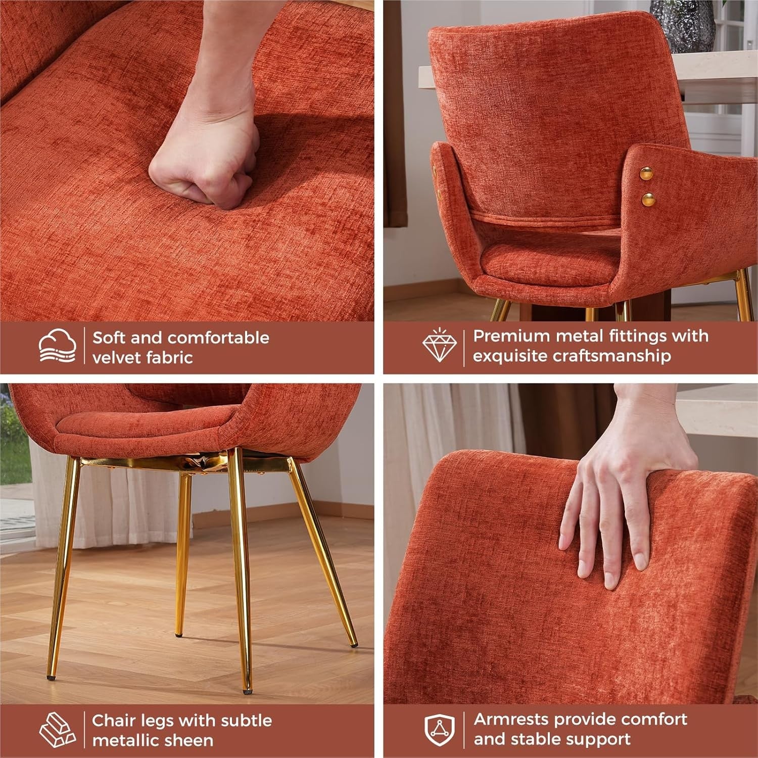 Velvet Accent Tub Chair Terracotta Gold Legs Open Back