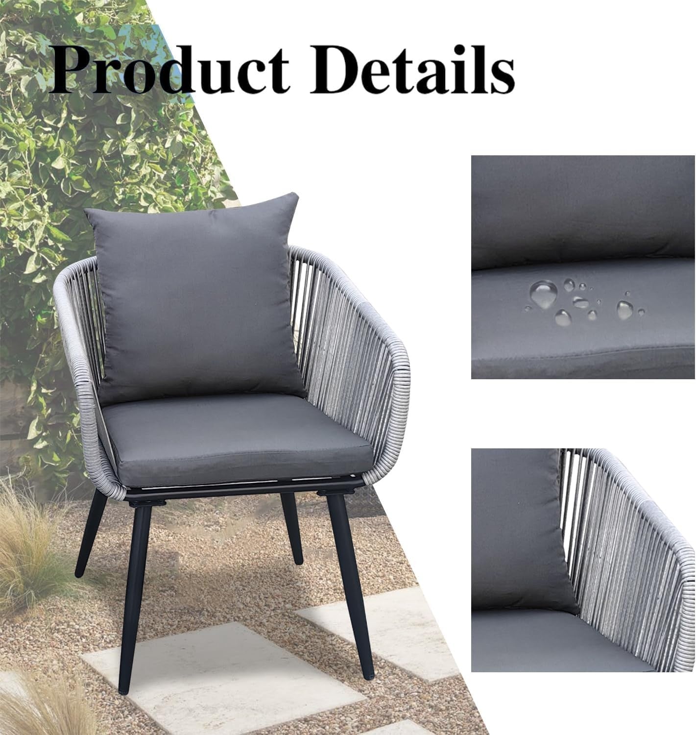 3 Piece Rattan Bistro Set Outdoor Chairs Glass Coffee Table Patio Balcony