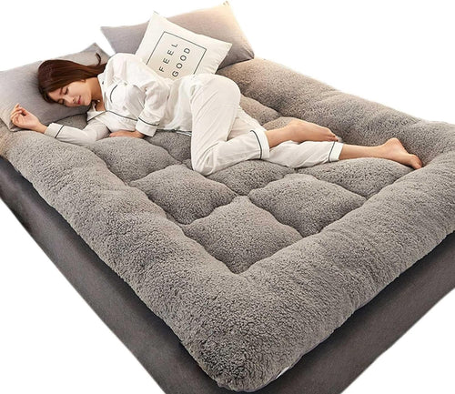 Extra Thick Shaggy Floor Mattress Queen Size Roll Up Bed Futon Pad Grey - Queen