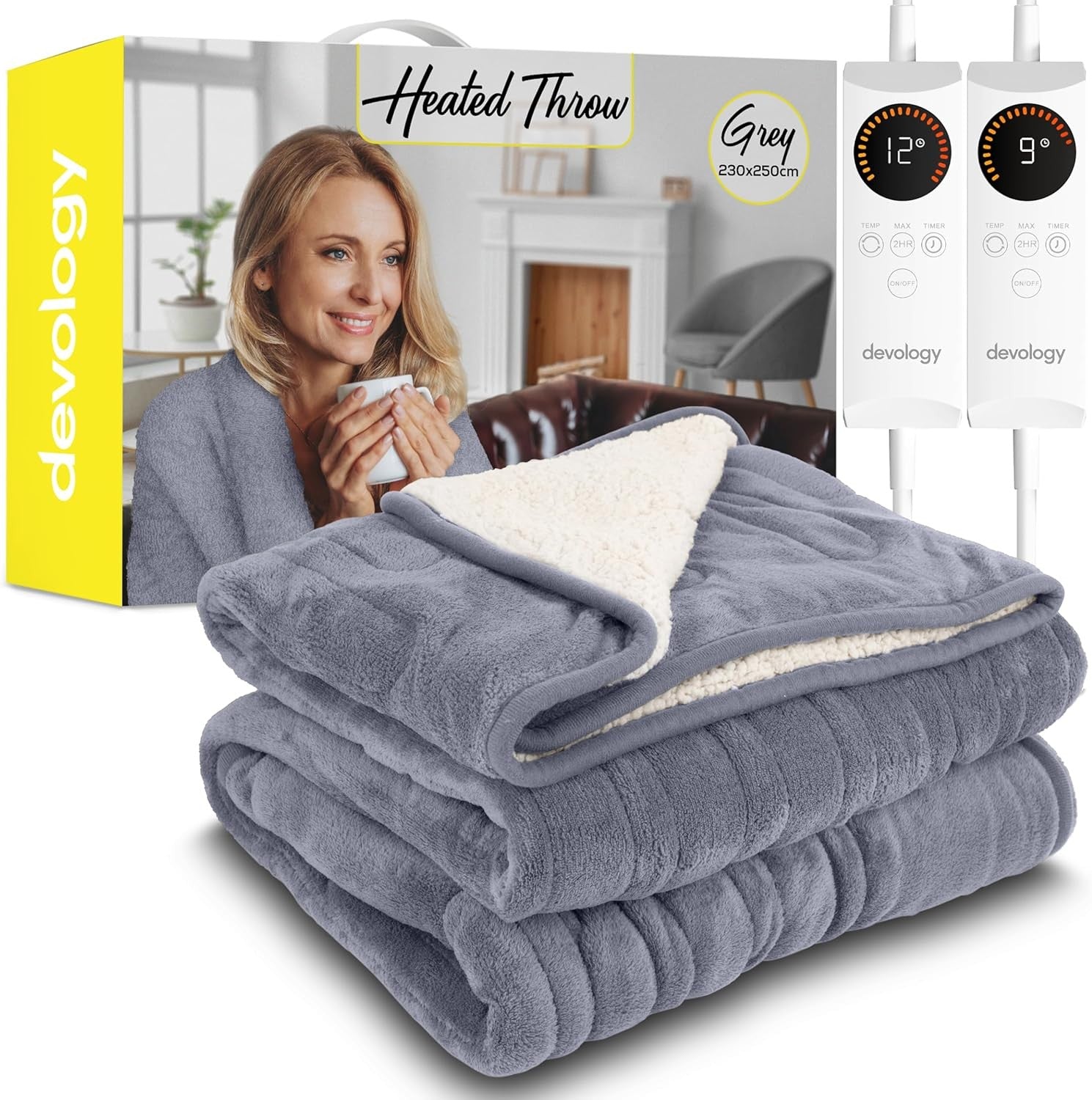 King Size Electric Heated Throw Dual Control 230x250cm Washable