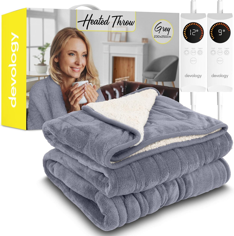 King Size Electric Heated Throw Dual Control 230x250cm Washable