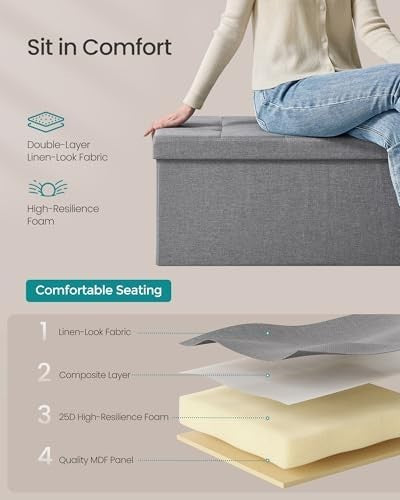 Light Grey Storage Ottoman Bench 76cm Folding Seat Footstool Bed End Stool