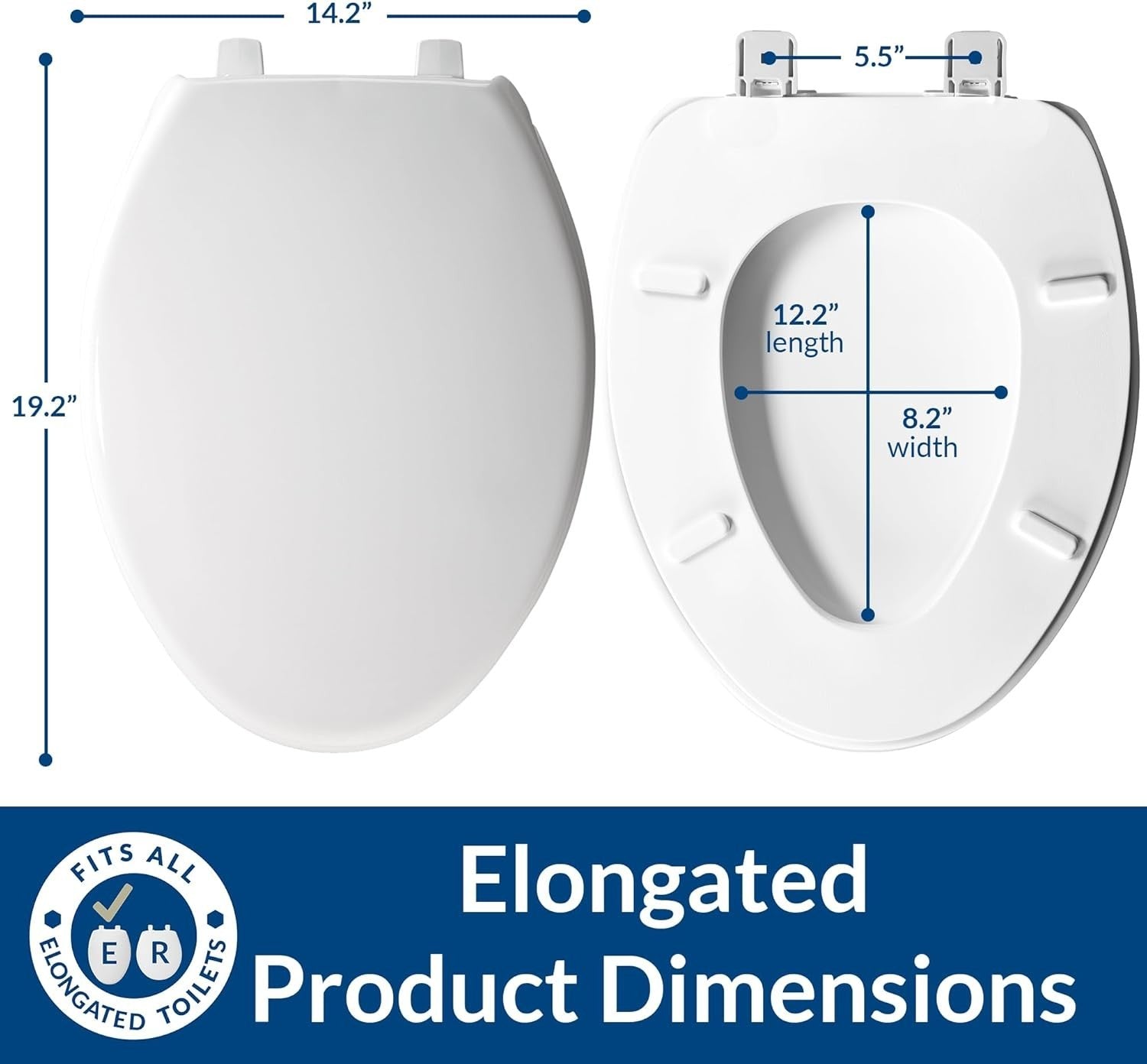 Commercial Elongated Toilet Seat White Closed Front Heavy Duty Stainless Steel