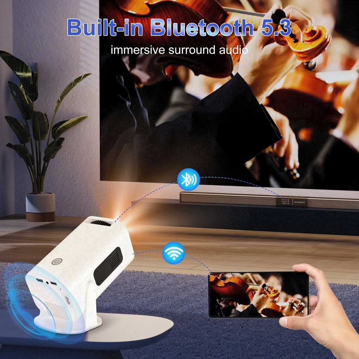 Portable Android 11 Mini Projector 1080P WiFi 6 Bluetooth Home Cinema