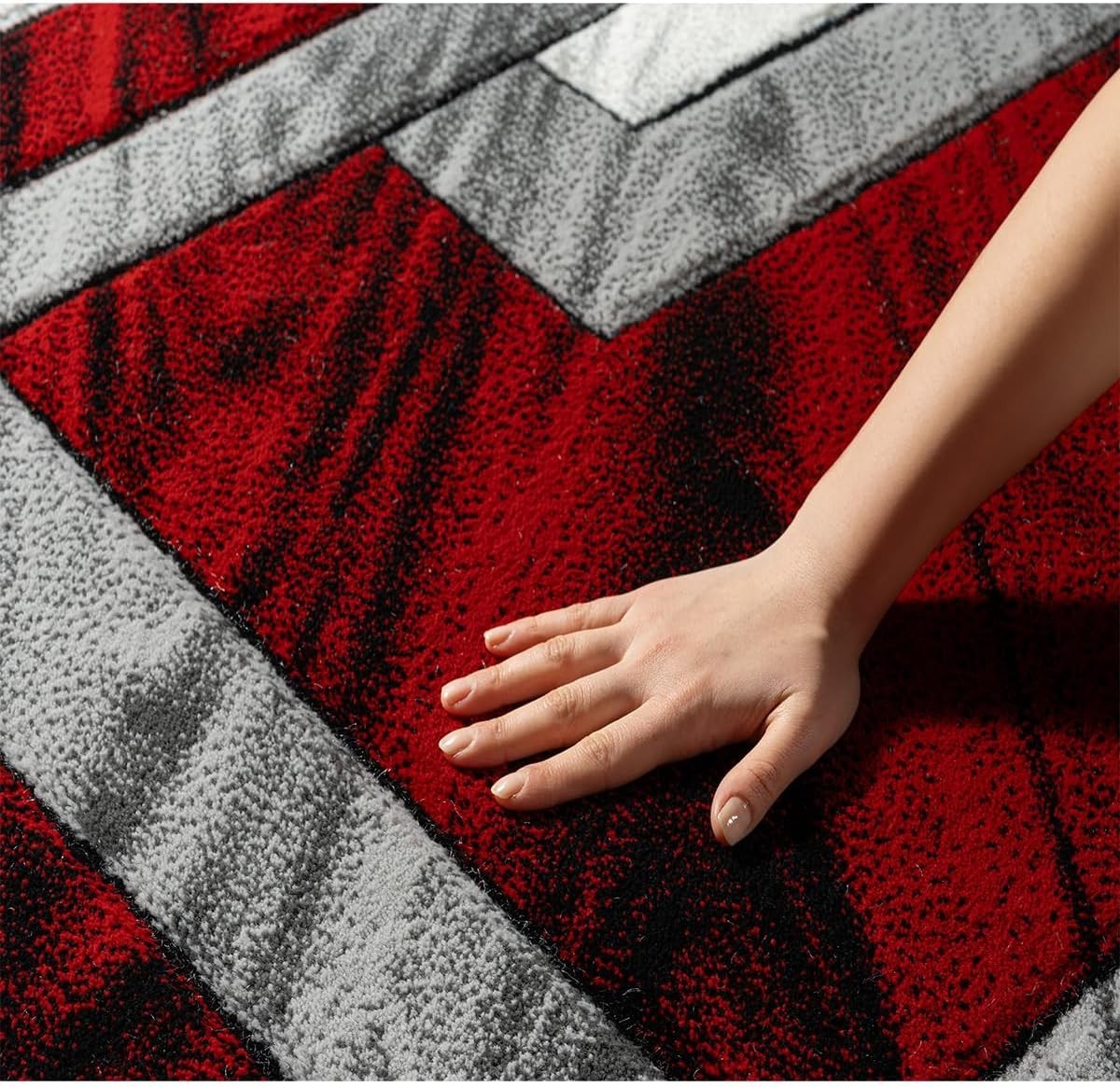Large Red Abstract Area Rug 160x230cm Soft Modern Living Room Carpet