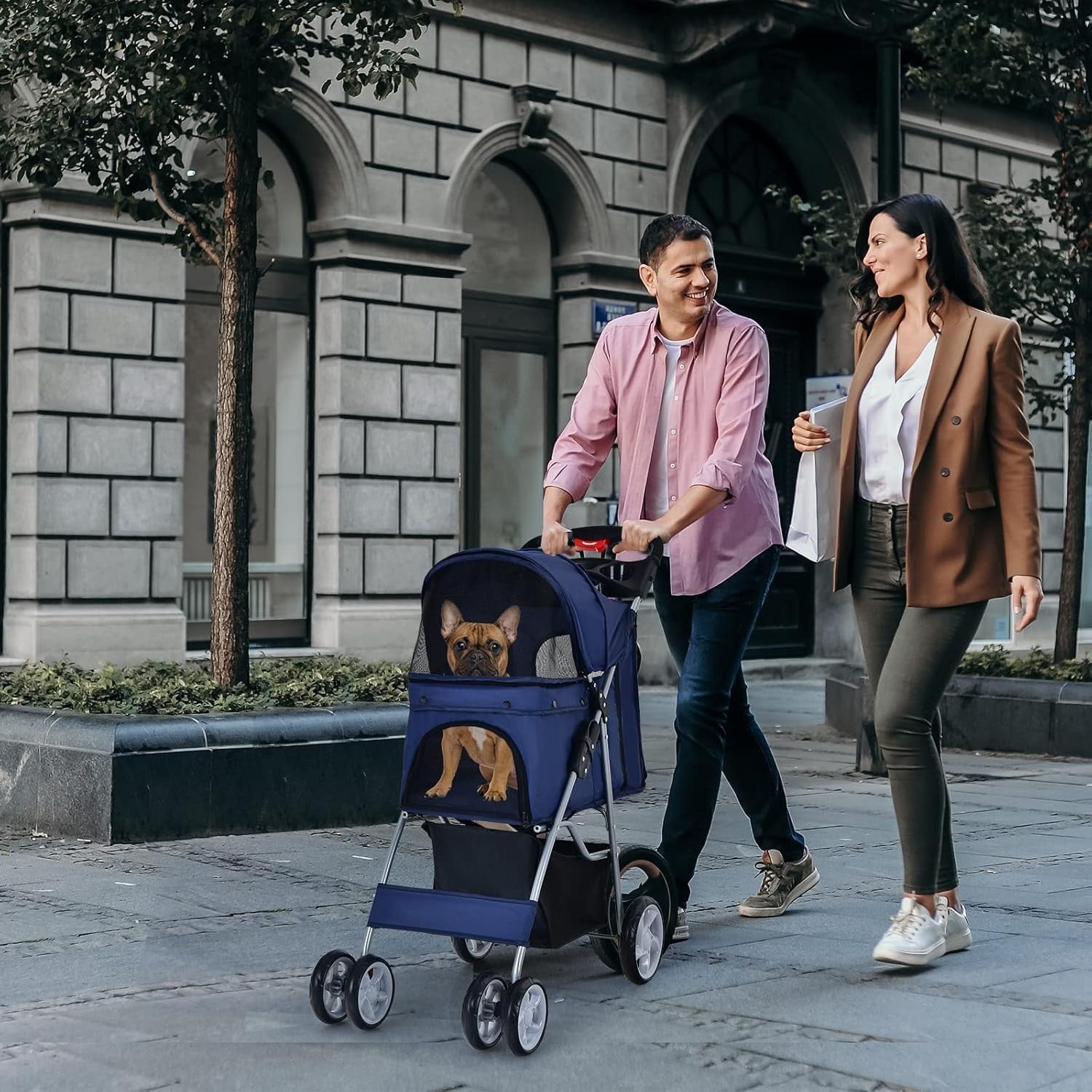 Foldable Pet Stroller 4 Wheel Lockable Travel Pushchair Safety Belt