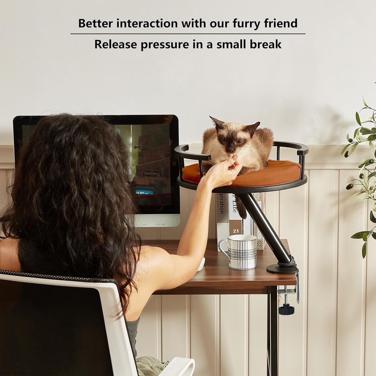 Rotating Desk Cat Bed Elevated Cat Hammock Clamp On Cat Perch