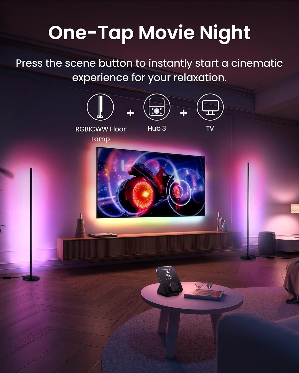 Smart LED Corner Floor Lamp RGB Colour Changing App Voice Control Light
