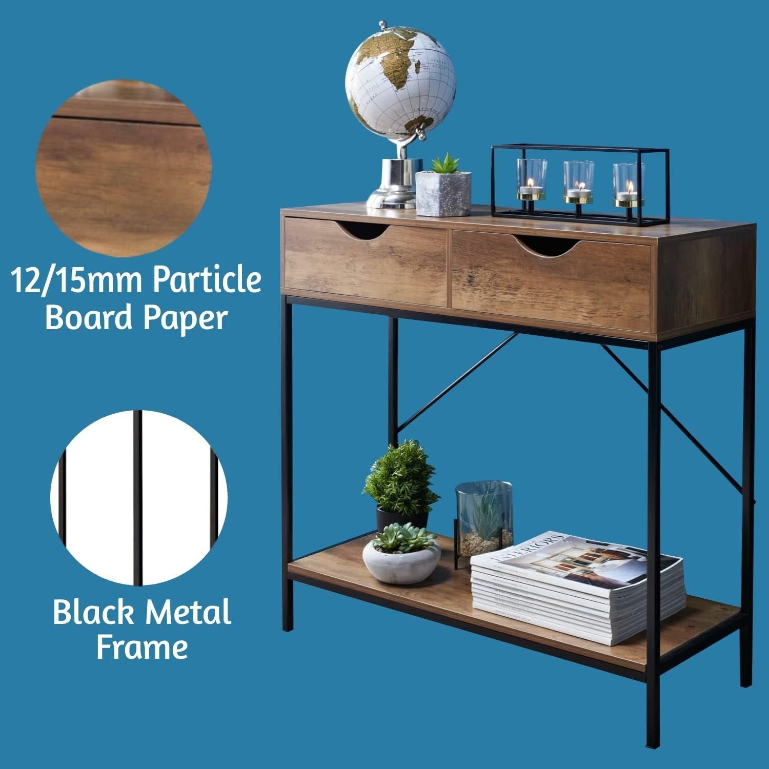Slim Console Table with Drawers & Storage Shelf for Hallways